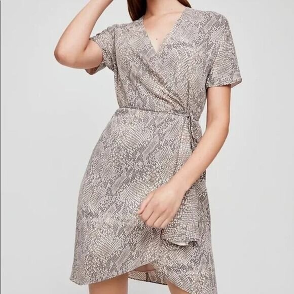 BABATON Aritzia Wallace Wrap Dress Sz XS Snake Print - Picture 2 of 9